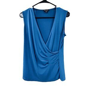 🍒 2/$20 🍒 Turquoise Blue Deep V-Neck Sleeveless Blouse with Side Rouching sz S